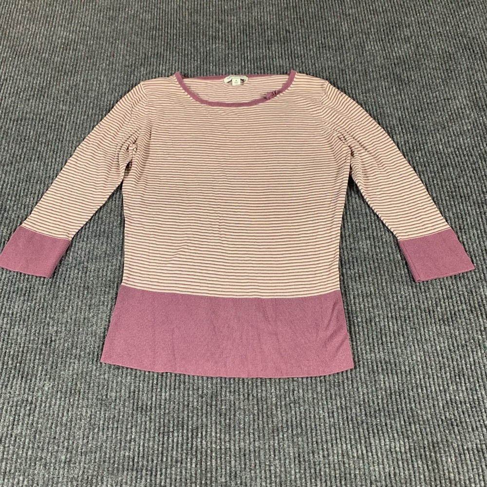 Banana Republic Sweater Womens Medium Pink Striped Lightweight Thin Cotton Cute